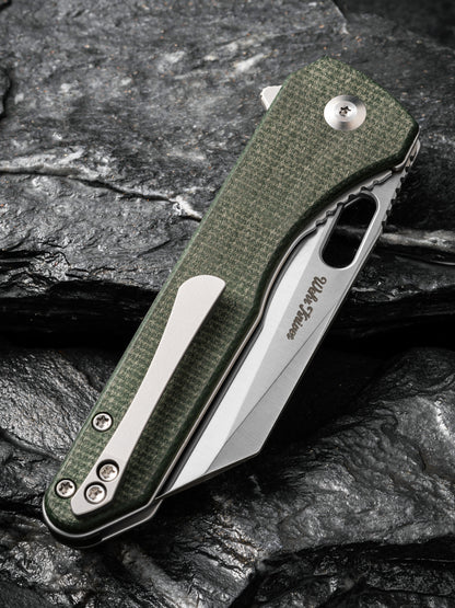 Civivi Nugz 3.17" Sandvik 14C28N Green Canvas Micarta Folding Knife by Matthew Wehrwein C23060-2
