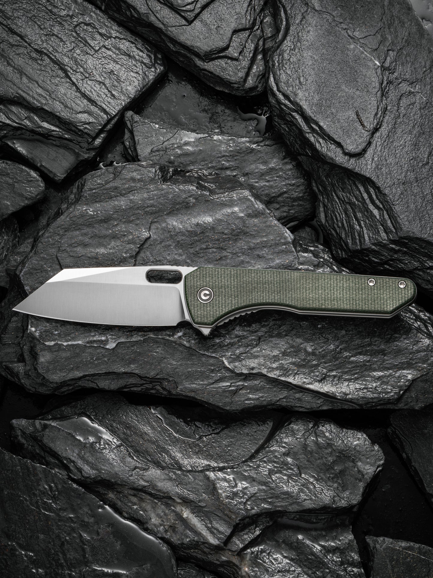Civivi Nugz 3.17" Sandvik 14C28N Green Canvas Micarta Folding Knife by Matthew Wehrwein C23060-2