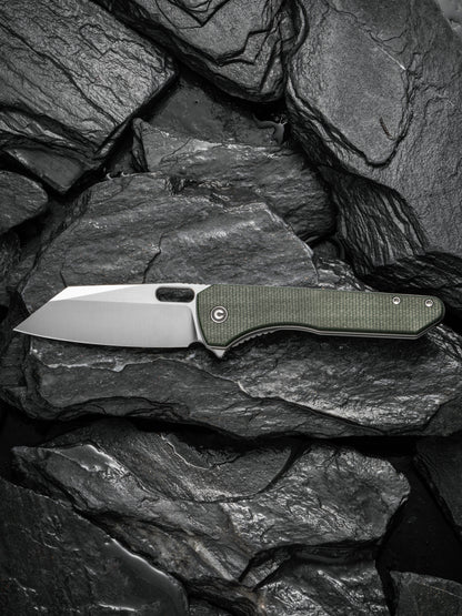 Civivi Nugz 3.17" Sandvik 14C28N Green Canvas Micarta Folding Knife by Matthew Wehrwein C23060-2