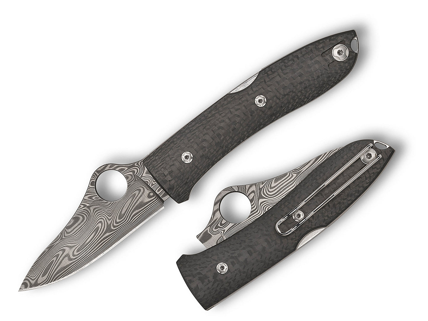 Spyderco LionSteel SpyOpera Sprint Run 2.90" Damasteel Thor Carbon Fiber Folding Knife C255CFPD