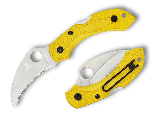 Spyderco Dragonfly 2 Salt Yellow FRN 2.25" H-2 Hawkbill Serrated Rustproof Folding Knife C28SYL2HB