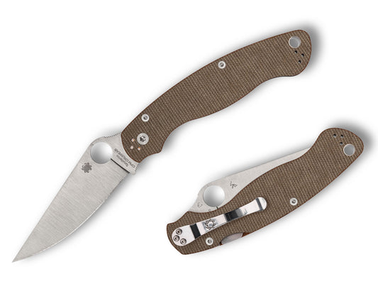 Spyderco Military 2 4" CPM Cru-Wear Brown Canvas Micarta Folding Knife C36MPCW2