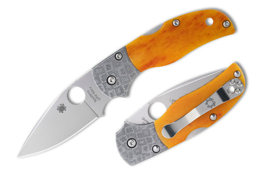 Spyderco Native 5 50th Anniversary 2.98" S90V Amber Bone Mosaic Damascus Folding Knife C41BA50TH