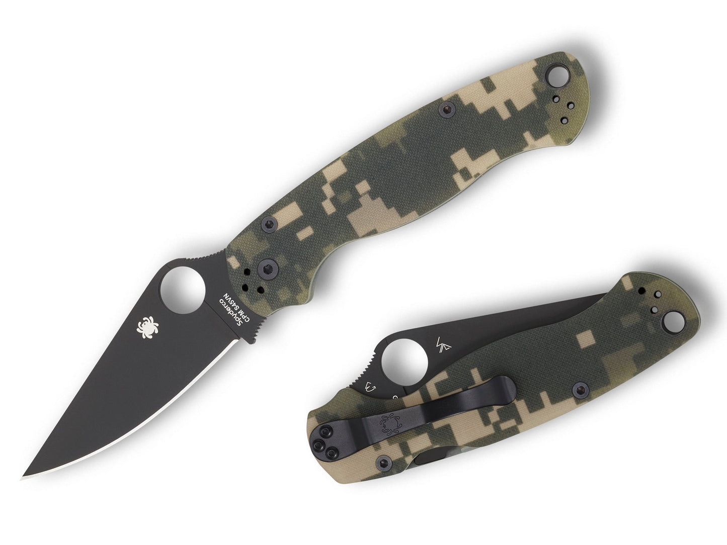 Spyderco ParaMilitary 2 Black DLC S45VN Digital Camo G-10 Folding Knife C81GPCMOBK2