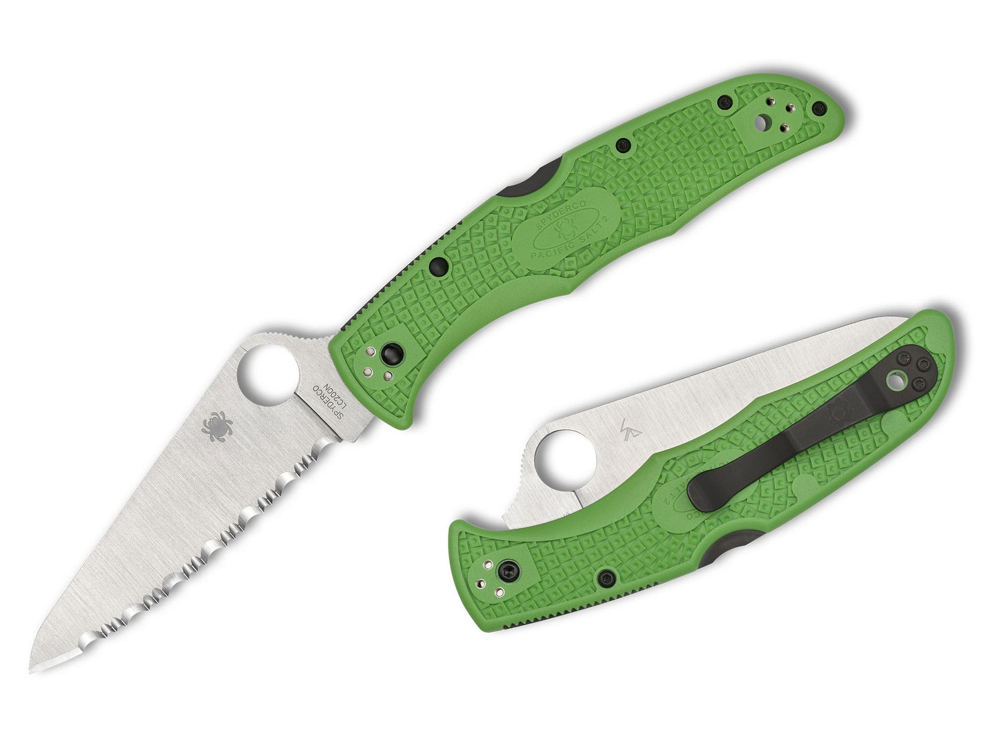 Spyderco Pacific Salt 2 Green 3.78” LC200N Rustproof Serrated Folding Knife C91FSGR2