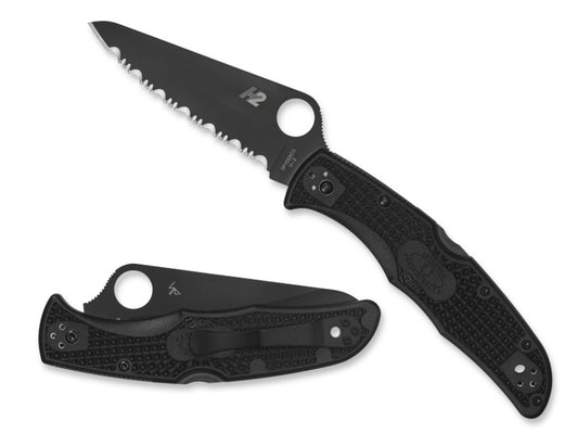 Spyderco Pacific Salt 2 3.78” H-2 Rustproof Black TiCN Serrated Folding Knife C91SBBK2