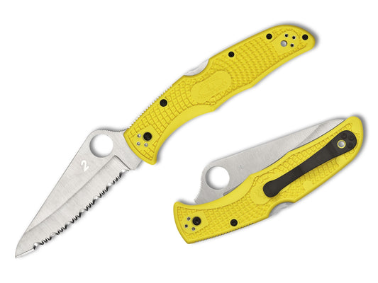 Spyderco Pacific Salt 2 Yellow 3.78” H-2 Rustproof Serrated Folding Knife C91SYL2