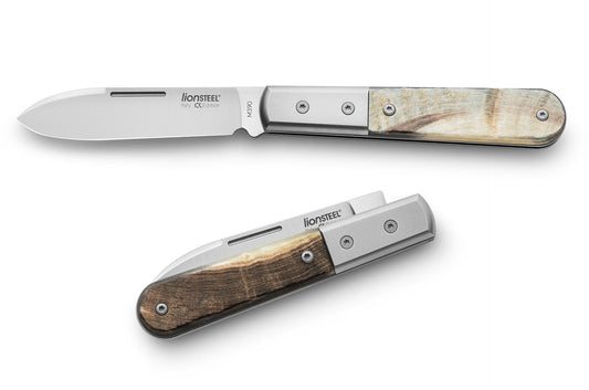 LionSteel Barlow Roundhead 2.95" M390 Ram Horn Titanium Slipjoint Folding Knife
