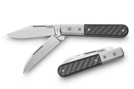 LionSteel Barlow Warhorse 2.95" M390 Carbon Fiber Titanium Slipjoint Folding Knife