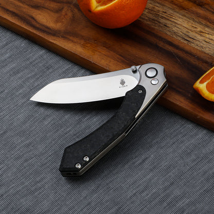 Kizer Clairvoyant 3.74" S35VN Carbon Fiber Titanium Button-Lock Folding Knife Ki4626A1