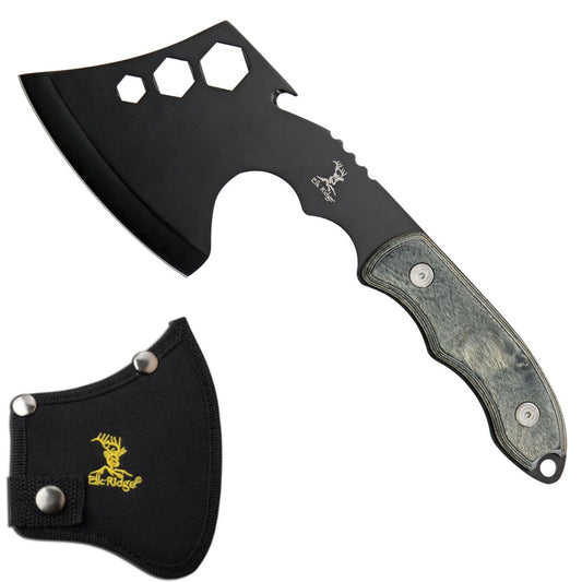 Elk Ridge 10.5" Black Full-Tang Hatchet Axe with Gray Pakkawood Handle