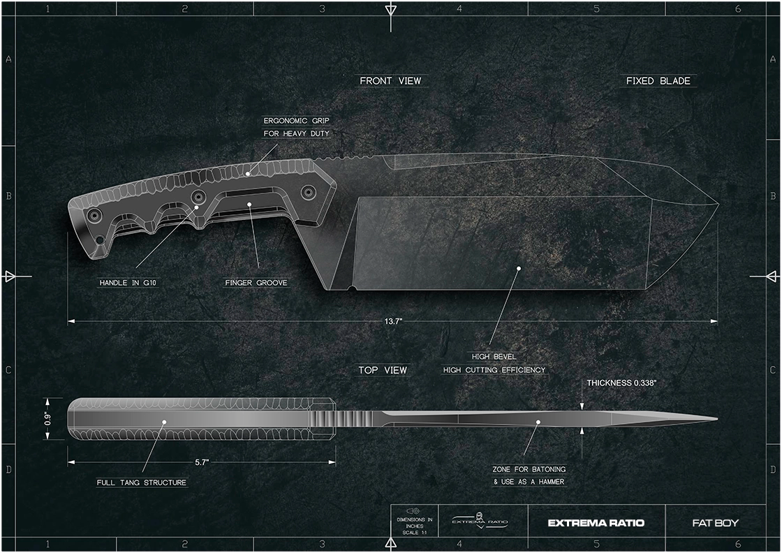 Extrema Ratio Fat Boy Satin 8.27" N690 Fixed Blade Knife with MOLLE Sheath