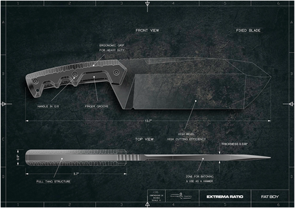 Extrema Ratio Fat Boy Satin 8.27" N690 Fixed Blade Knife with MOLLE Sheath
