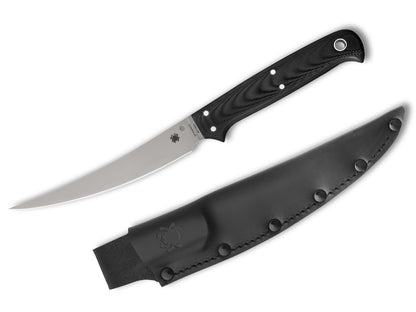 Spyderco Shelter Cove 5.78" 8Cr17MoV Black G10 Fillet Knife with Leather Sheath FB52GP