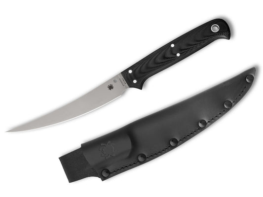 Spyderco Shelter Cove 5.78" 8Cr17MoV Black G10 Fillet Knife with Leather Sheath FB52GP