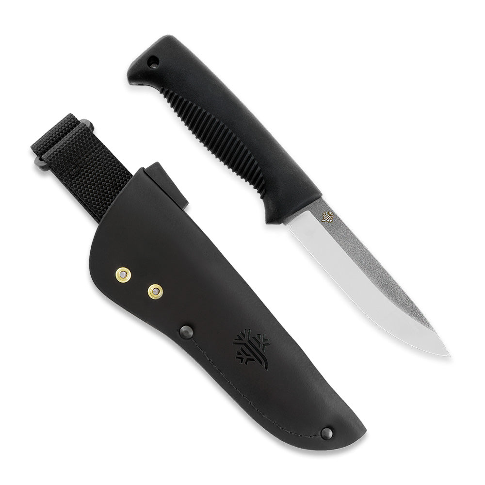 Peltonen M07 Ranger Puukko 4.68" N690 Black Fixed Blade Knife with Leather Sheath