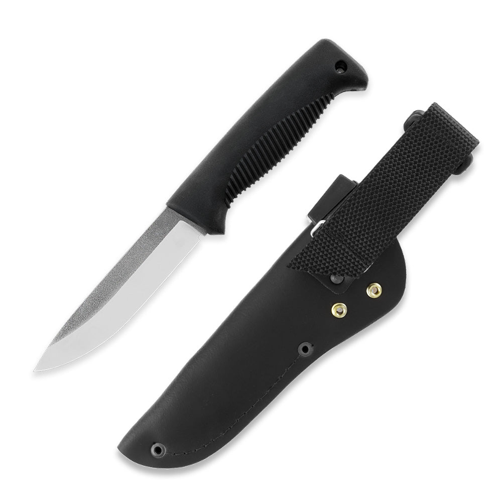 Peltonen M07 Ranger Puukko 4.68" N690 Black Fixed Blade Knife with Leather Sheath