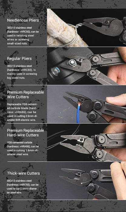 NexTool Flagship Pro Black Stonewashed Multi-Tool 16 Functions with Nylon Pouch