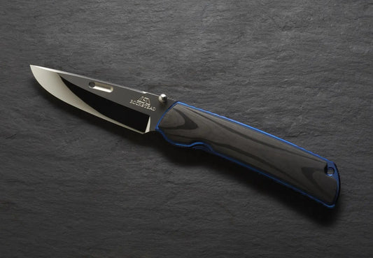 Rockstead HIGO II X-CF-ZDP (Blue) 3.5" Polished ZDP189 Folding Knife with Titanium Carbon Fiber Handle