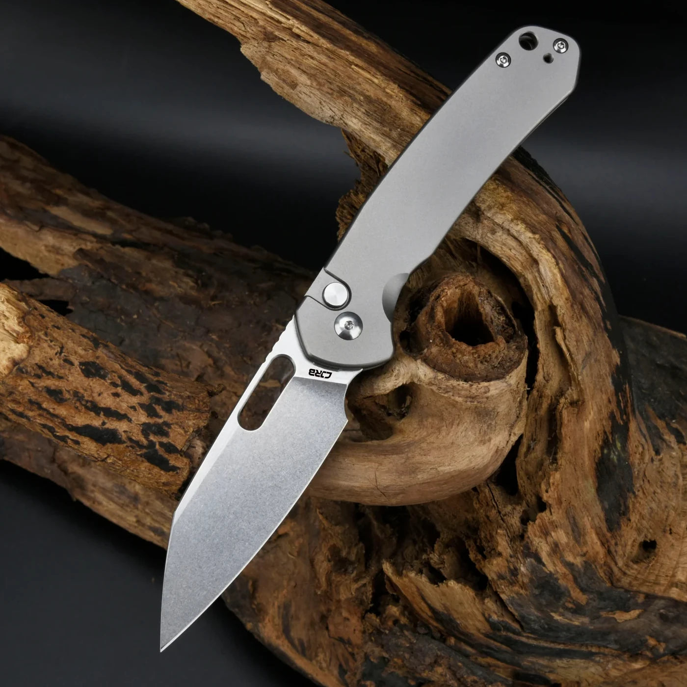 CJRB Pyrite Wharncliffe 3.11" AR-RPM9 Titanium Button-Lock Folding Knife J1925A-TI