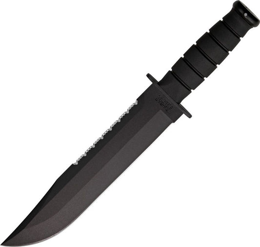 KA-BAR Big Brother 9.375" Black Fixed Blade Knife with Top Serrated Edge and Leather Sheath 2211