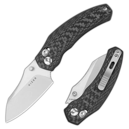 Kizer Mini Bulldog Clutch-Lock 2.51" S45VN Stonewashed Carbon Fiber Folding Knife Ki3672SA3