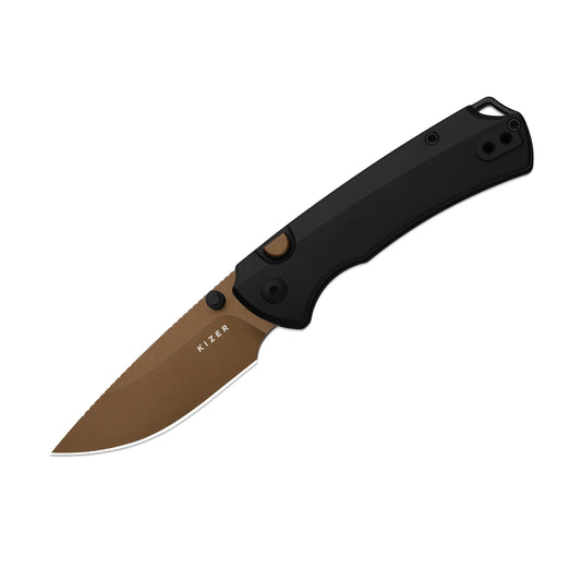Kizer T1 BD 3.2" Elmax Sunset Metal PVD Titanium Button-Lock Folding Knife by Uli Hennicke 3490.2BDA2