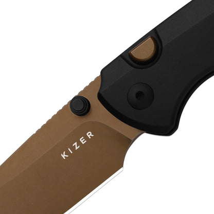 Kizer T1 BD 3.2" Elmax Sunset Metal PVD Titanium Button-Lock Folding Knife by Uli Hennicke 3490.2BDA2