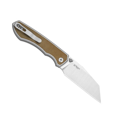 Kizer Wharning 3.4" S45VN Brown Norplex UltreX Micarta Aluminium Button-Lock Folding Knife 3738A1