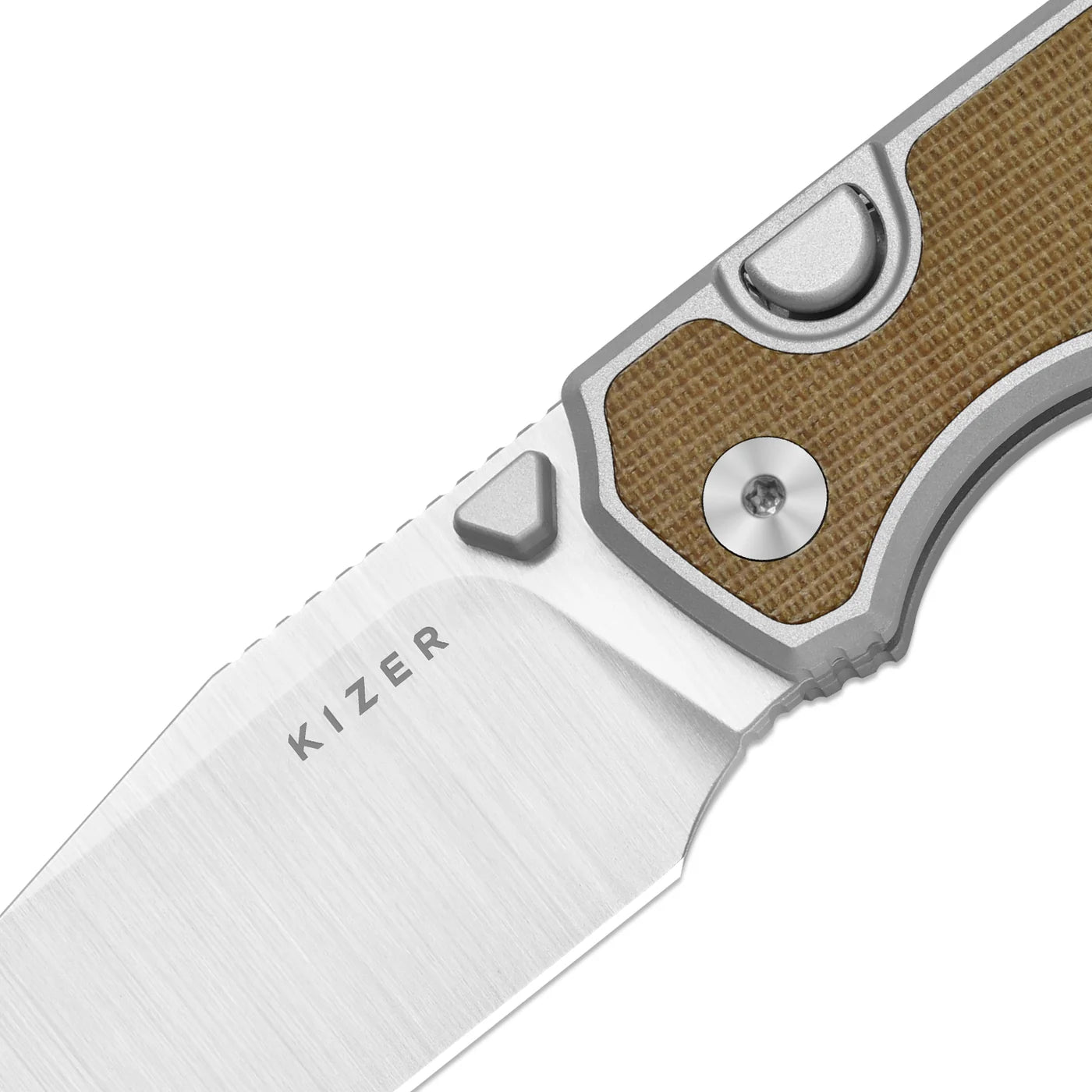 Kizer Wharning 3.4" S45VN Brown Norplex UltreX Micarta Aluminium Button-Lock Folding Knife 3738A1