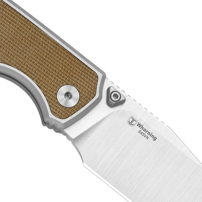 Kizer Wharning 3.4" S45VN Brown Norplex UltreX Micarta Aluminium Button-Lock Folding Knife 3738A1