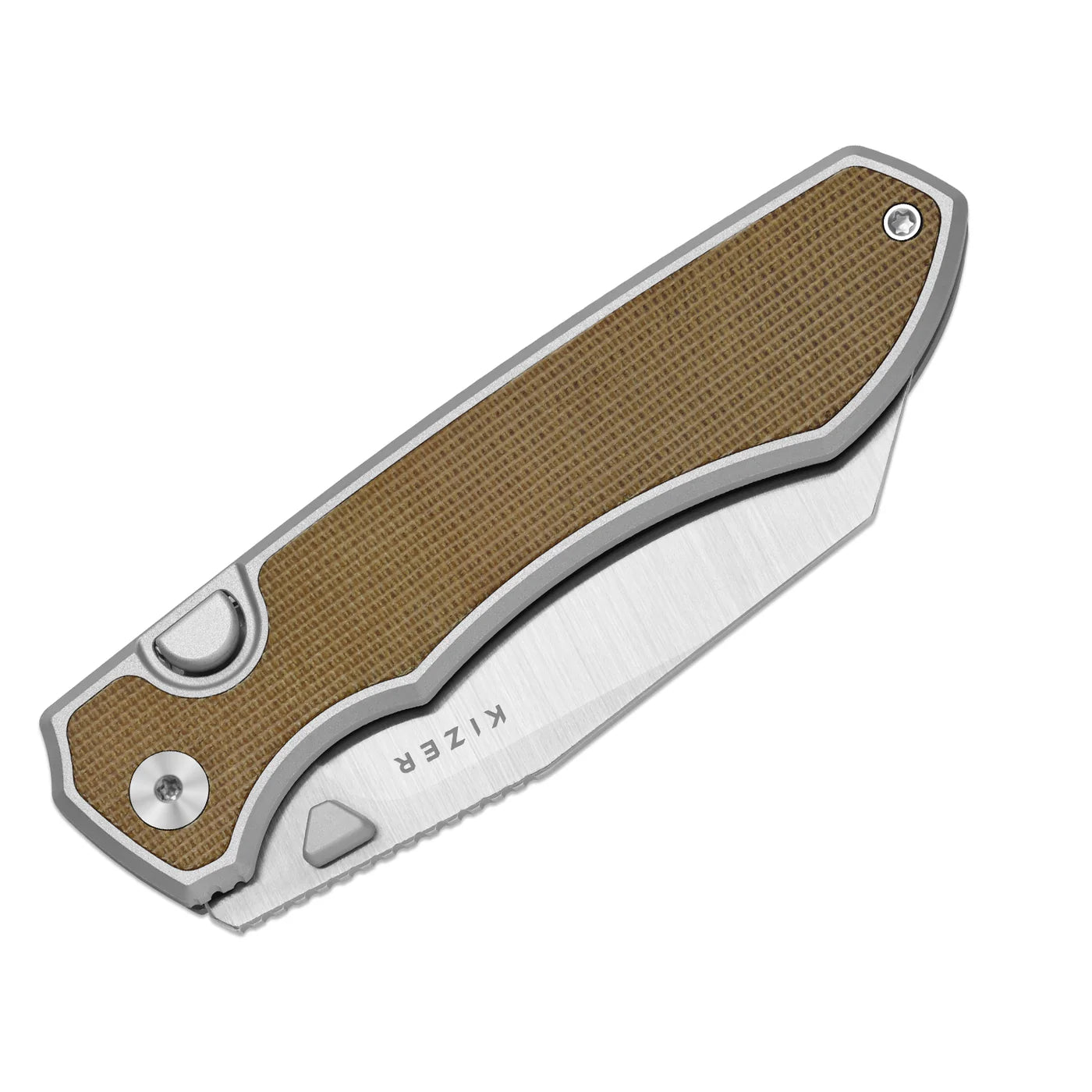 Kizer Wharning 3.4" S45VN Brown Norplex UltreX Micarta Aluminium Button-Lock Folding Knife 3738A1
