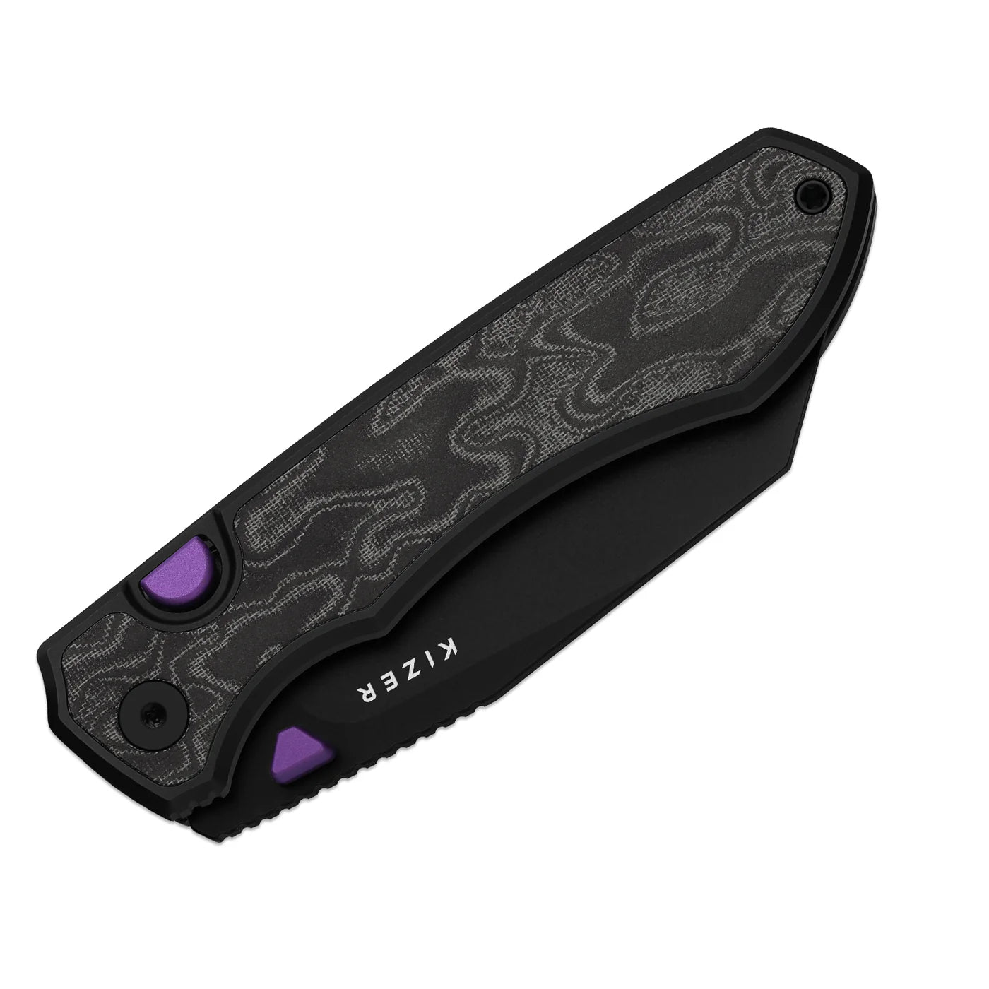 Kizer Wharning 3.4" S45VN Black/Purple Norplex UltreX Micarta Aluminium Button-Lock Folding Knife 3738A2