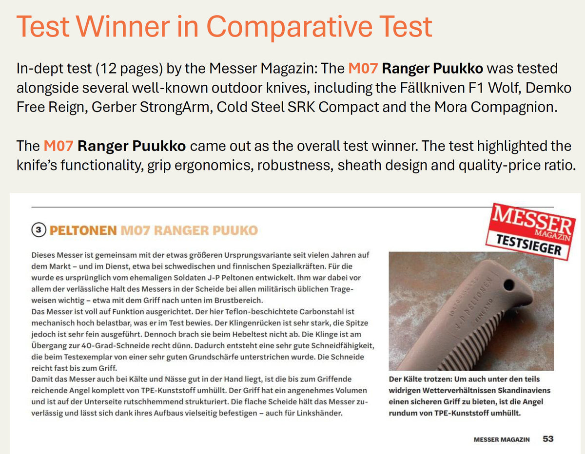 Peltonen M07 Ranger Puukko 4.68" N690 Black Fixed Blade Knife with Leather Sheath