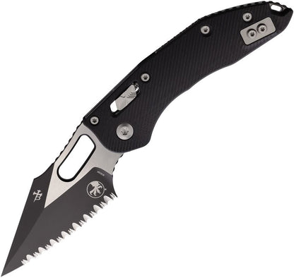Microtech Stitch Ram-Lok 3.7" M390MK Full-Serrated Two-Tone Black Fluted G10 Folding Knife