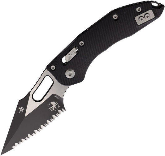 Microtech Stitch Ram-Lok 3.7" M390MK Full-Serrated Two-Tone Black Fluted G10 Folding Knife