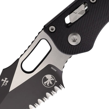 Microtech Stitch Ram-Lok 3.7" M390MK Full-Serrated Two-Tone Black Fluted G10 Folding Knife