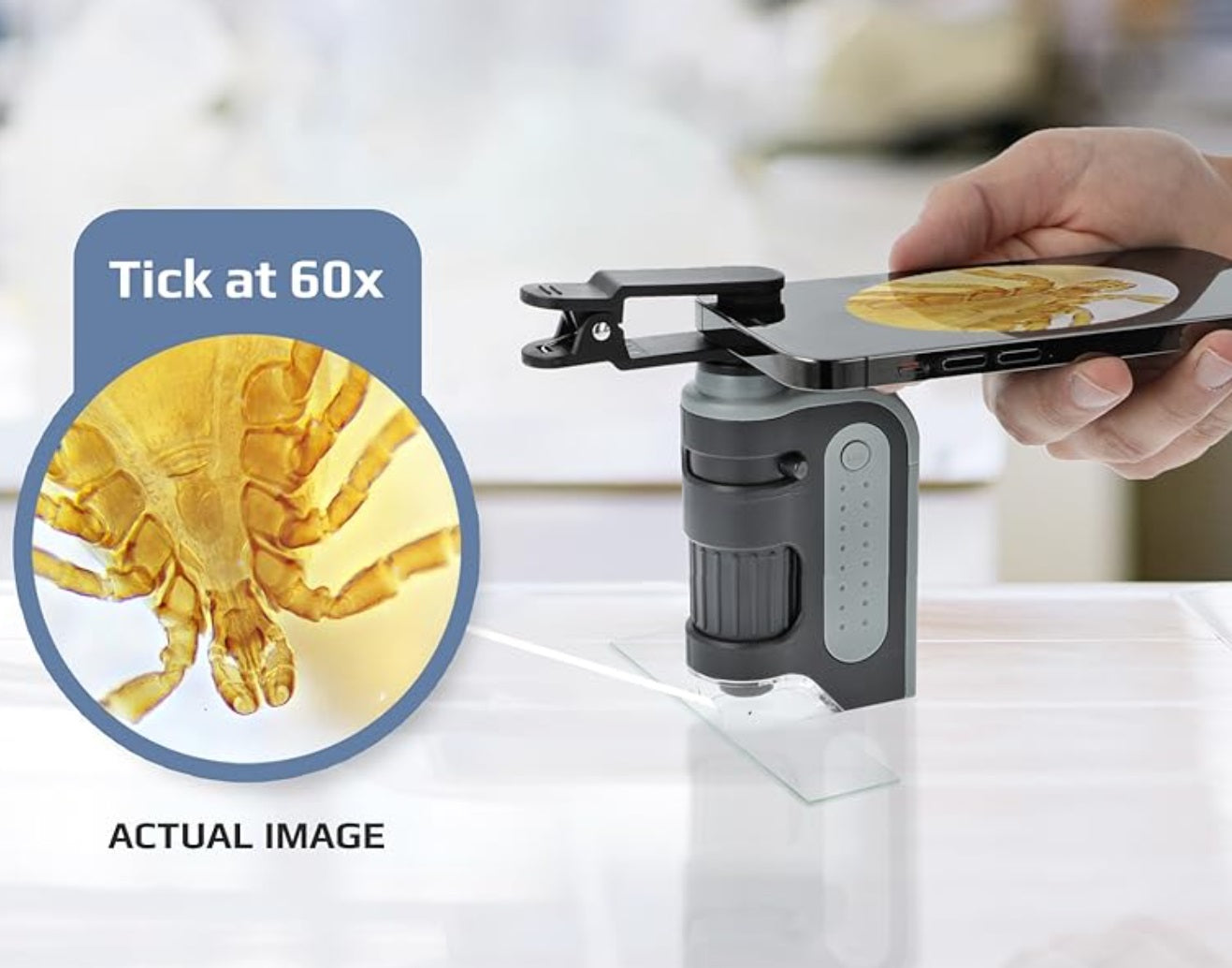 Carson MicroBrite™ Pro 60x-120x LED Lighted Zoom Pocket Microscope with Smartphone Adapter Clip MM-350