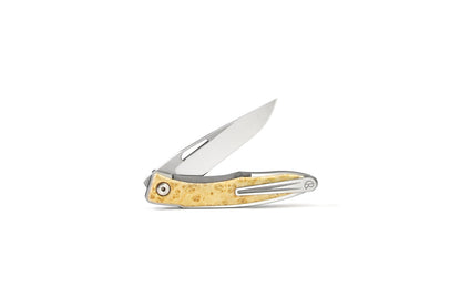 Chris Reeve Mnandi Box Elder Burl 2.74" S45VN Titanium Folding Knife with Leather Sheath MNA-1008