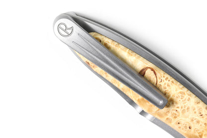 Chris Reeve Mnandi Box Elder Burl 2.74" CPM Magnacut Titanium Folding Knife with Leather Sheath MNA-1008