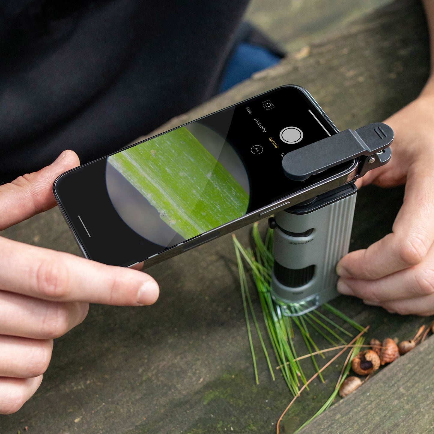 Carson MicroPic™ 120x-240x Dual LED High-Resolution Pocket Microscope with Slide Base and Smartphone Digiscoping Clip MP-400