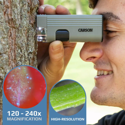 Carson MicroPic™ 120x-240x Dual LED High-Resolution Pocket Microscope with Slide Base and Smartphone Digiscoping Clip MP-400