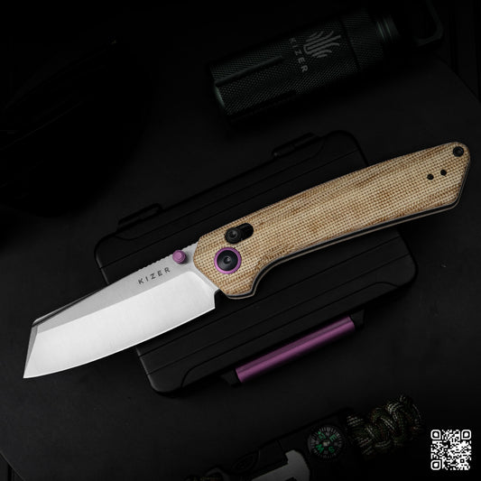 Kizer Madrac Clutch-Lock 3.06" Nitro-V Brown Micarta Folding Knife V3693A2