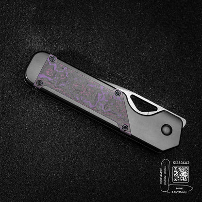 Kizer Militaw 3.35" S45VN DLC Purple Haze Fatcarbon Titanium Folding Knife Ki3634A2