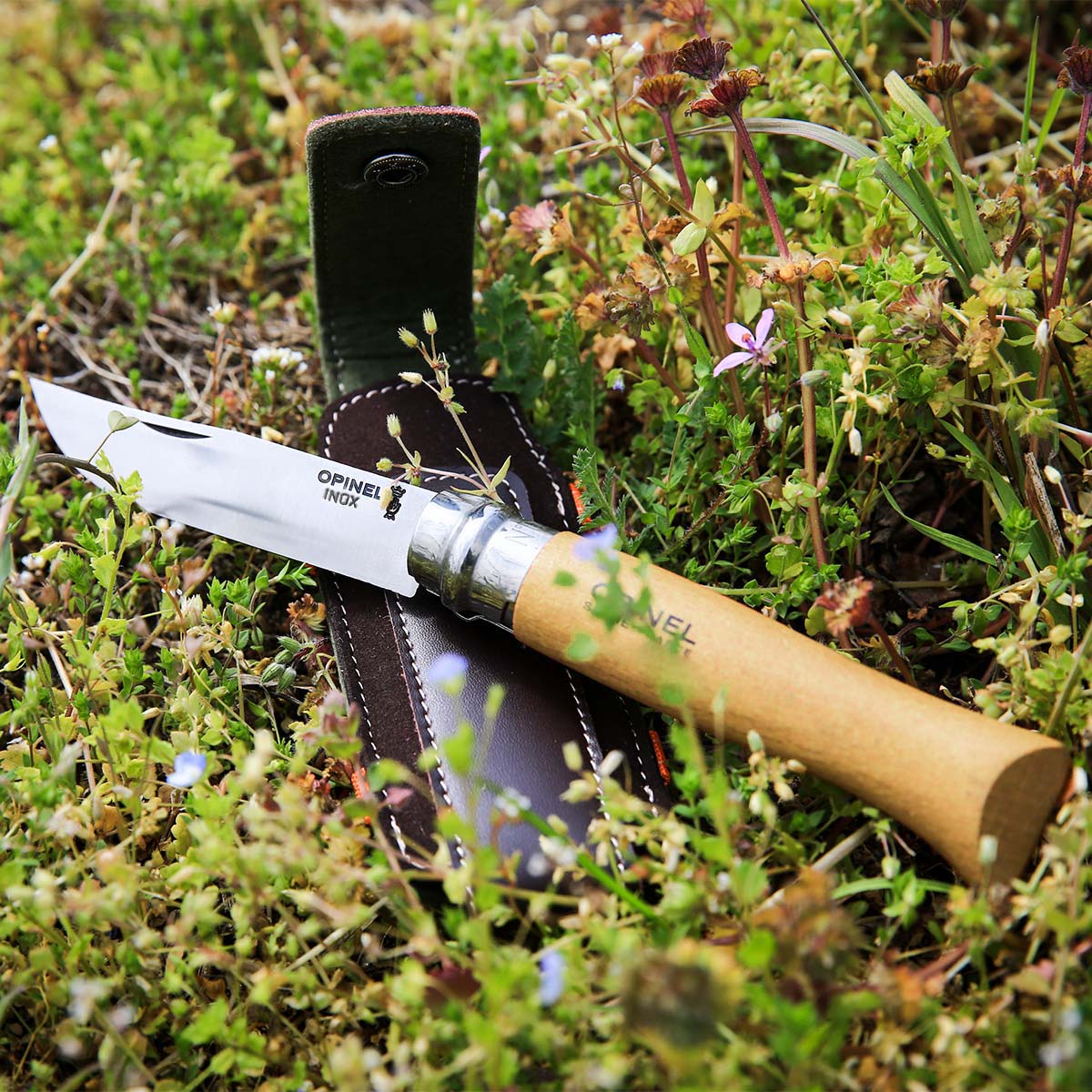 Opinel No.8 Traditional 3.35" Stainless Folding Knife with Alpine Sheath - Made in France