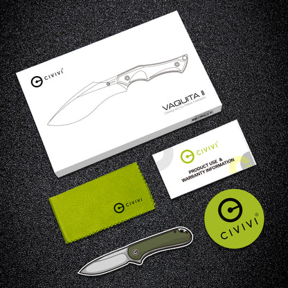 Civivi Vaquita II 3.2" Nitro V Black Stonewashed Dark Green Canvas Micarta Mini Kukri Fixed Blade Knife by Nate Matlack C047C-3