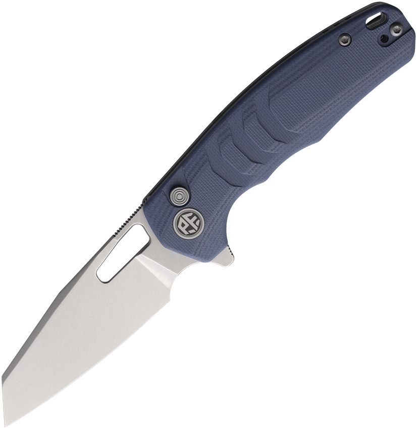 Petrified Fish Trilobite 3" Sandvik 14C28N Blue G10 Button-Lock Folding Knife by Hydra Design