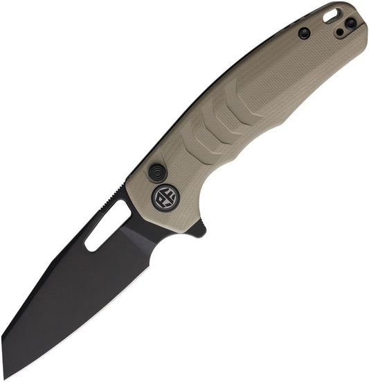 Petrified Fish Trilobite 3" Sandvik 14C28N Khaki G10 Button-Lock Folding Knife by Hydra Design