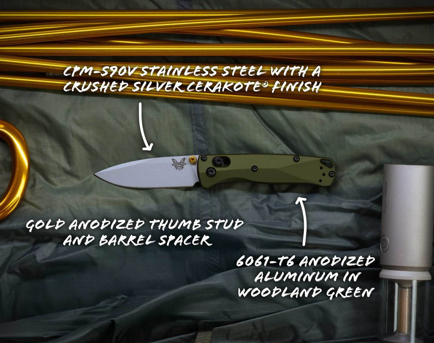 Benchmade 533SL-10 Mini Bugout 2.82" S90V Crushed Silver Cerakote Woodland Green Aluminium Folding Knife