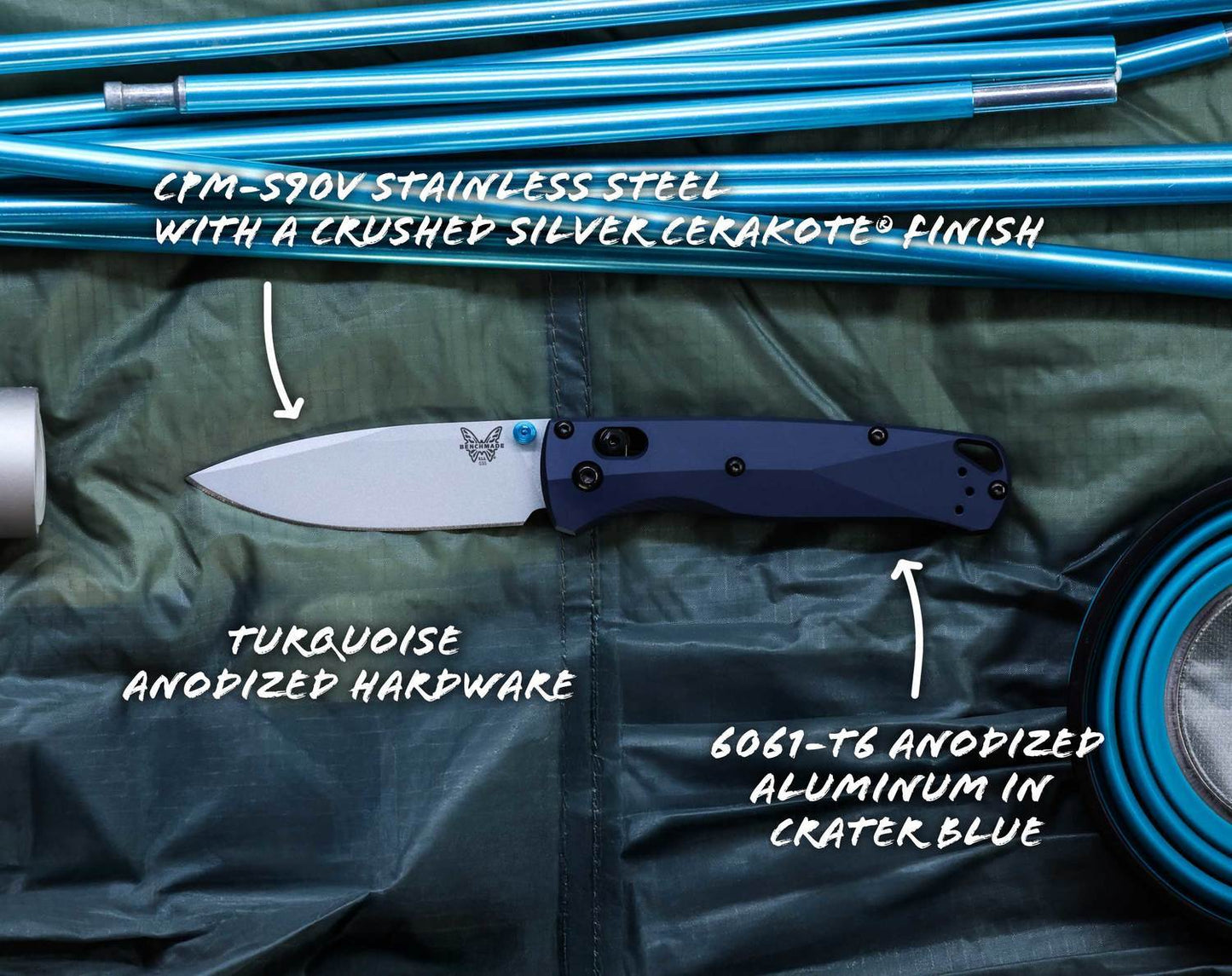 Benchmade 535SL-13 Bugout 3.24" S90V Crushed Silver Cerakote Crater Blue Aluminium Folding Knife